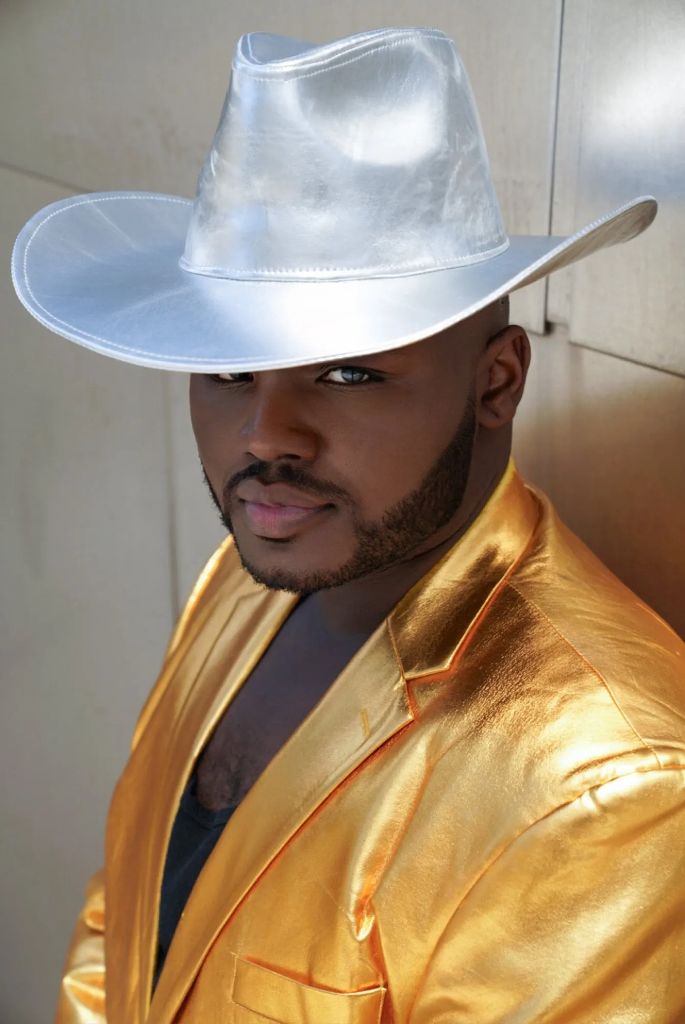 Metallic Silver Wide brim Cowboy Hat