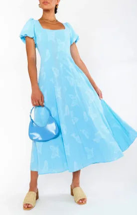 Mia Midi Dress ~ Blue Clip Butterfly