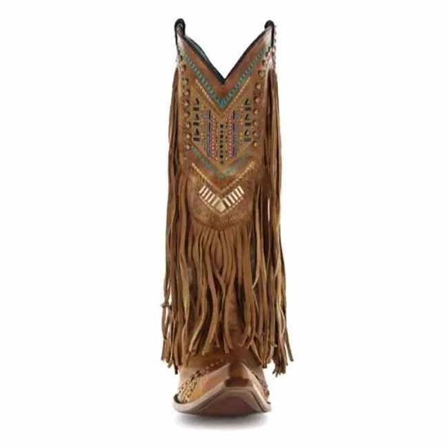 Mid Calf Cowgirl Boots Western Country Boots with Fringe