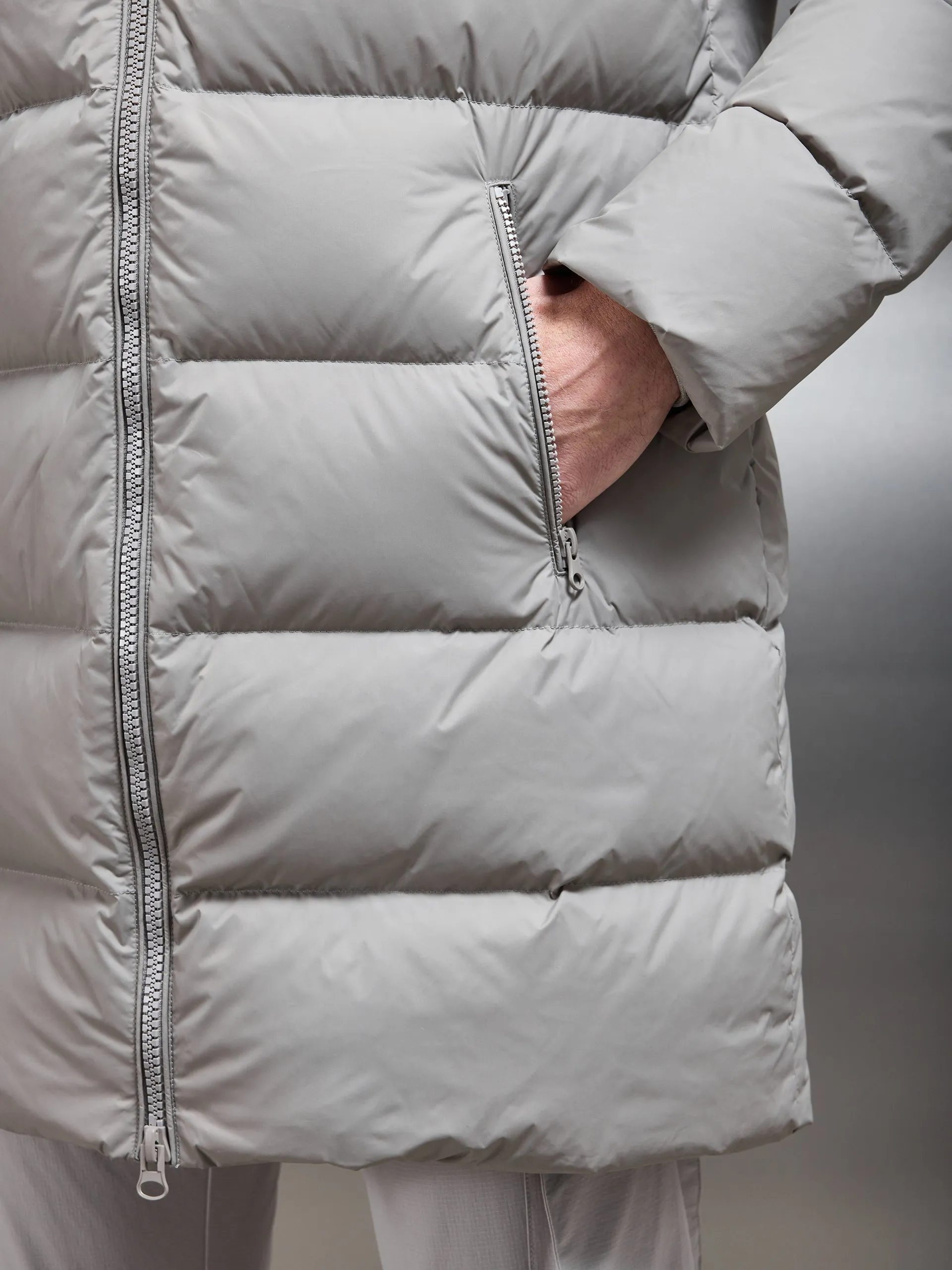 Mid Length Down Jacket in Taupe