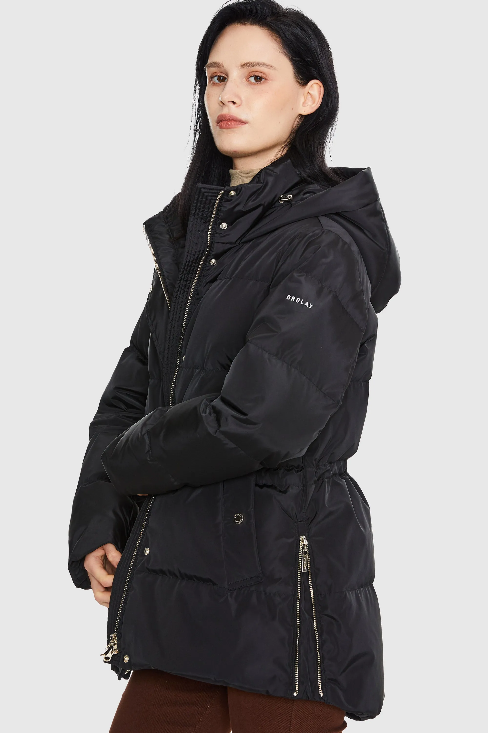 Mid-Length Hooded Down Jacket