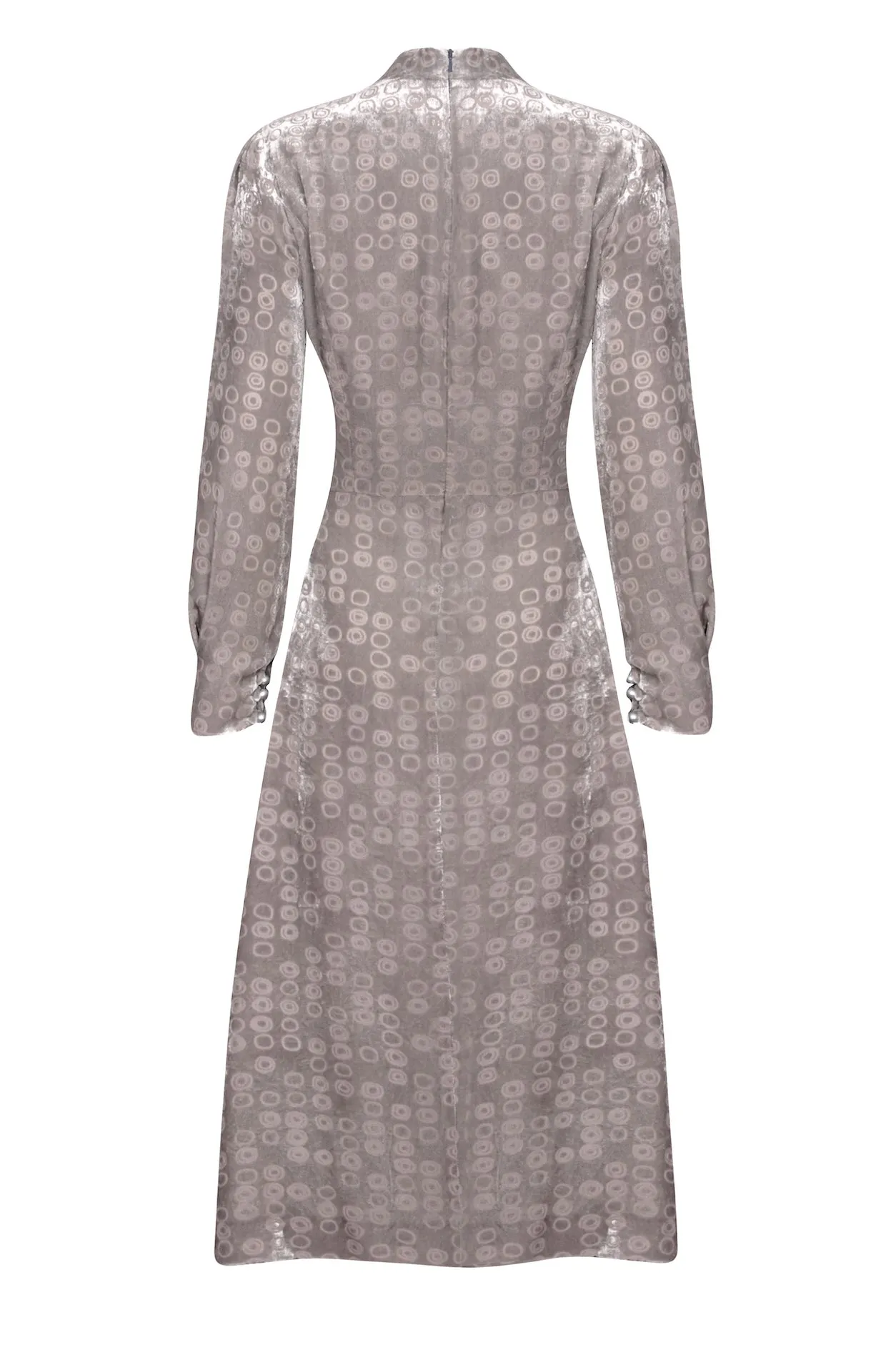 Midi Flared Dress in Grey Devoré Velvet - Sophie