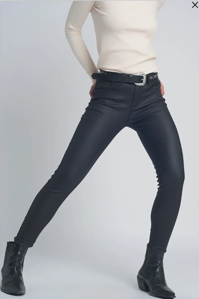 Midnight Black Coated Faux Leather Pants