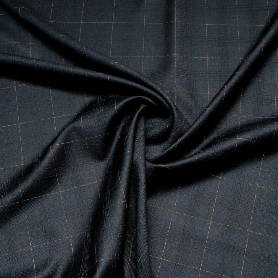 Midnight Blue Checkered Wool & 18k Gold Suiting