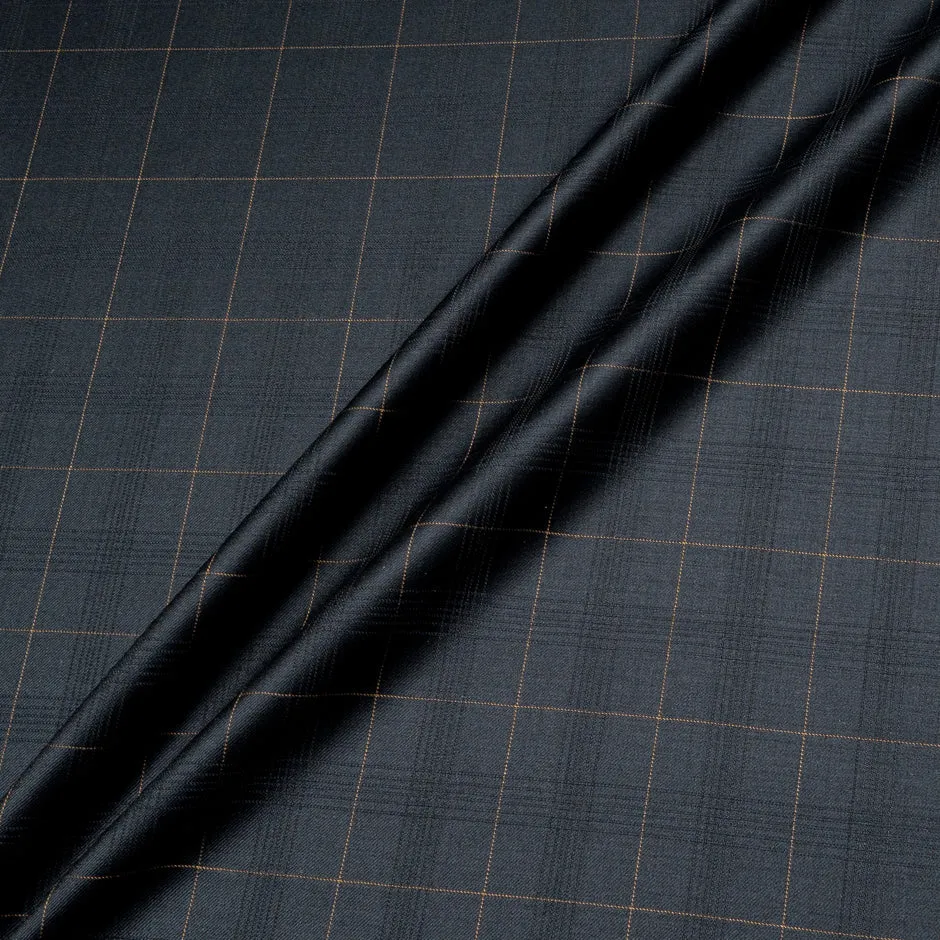 Midnight Blue Checkered Wool & 18k Gold Suiting