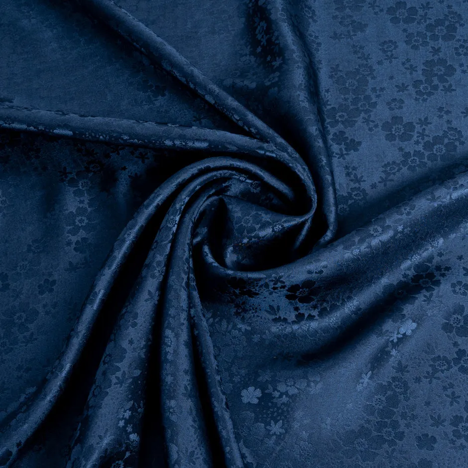 Midnight Blue Floral Jacquard Pure Silk