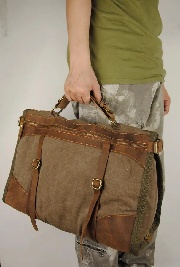 Military Canvas / Leather Overnight Duffle bag