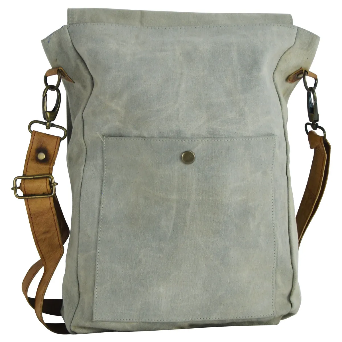 Military Style Star Canvas & Leather Crossbody Tote