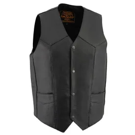 Milwaukee Leather LKM3730 Men's Black Leather Western Style V-Neck Motorcycle Rider Vest with Front Snap Closure