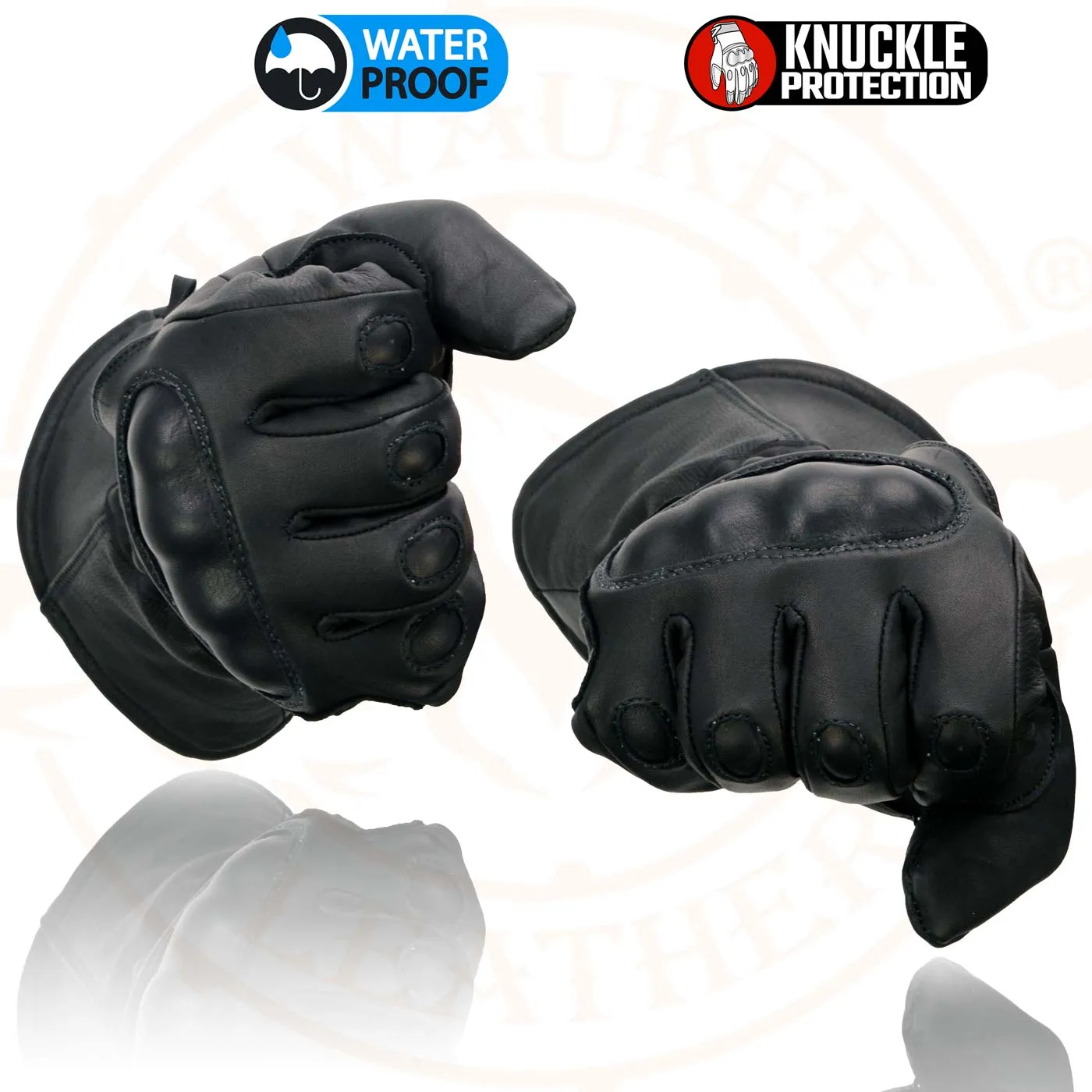 Milwaukee Leather Men's Black Leather Gauntlet Motorcycle Hand Gloves-Waterproof Hard Knuckle Elasticized Palm-SH815