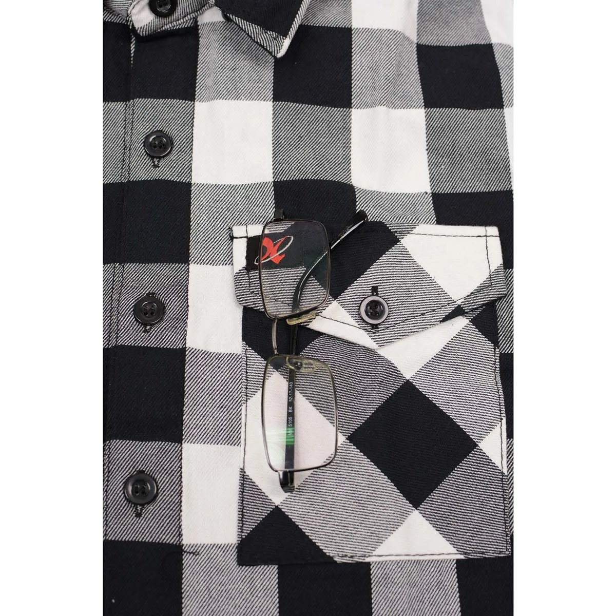 Milwaukee Leather Men's Flannel Plaid Shirt Black and White Long Sleeve Cotton Button Down with Hoodie MNG11629