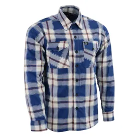 Milwaukee Leather Men's Flannel Plaid Shirt Blue White and Maroon Long Sleeve Cotton Button Down Shirt MNG11645