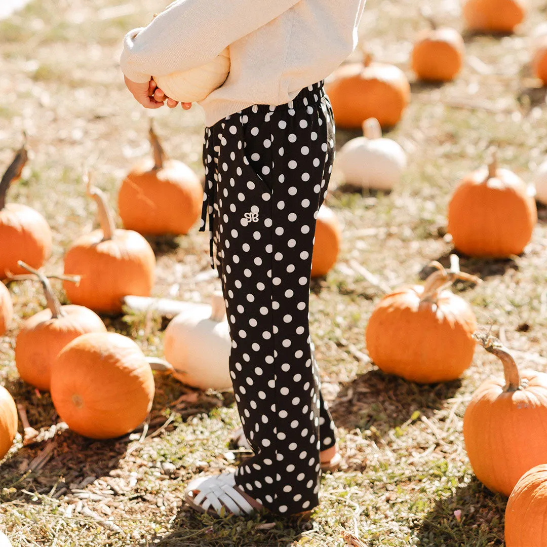 Mini Audrey Wide Leg Pants, Black Polka Dot