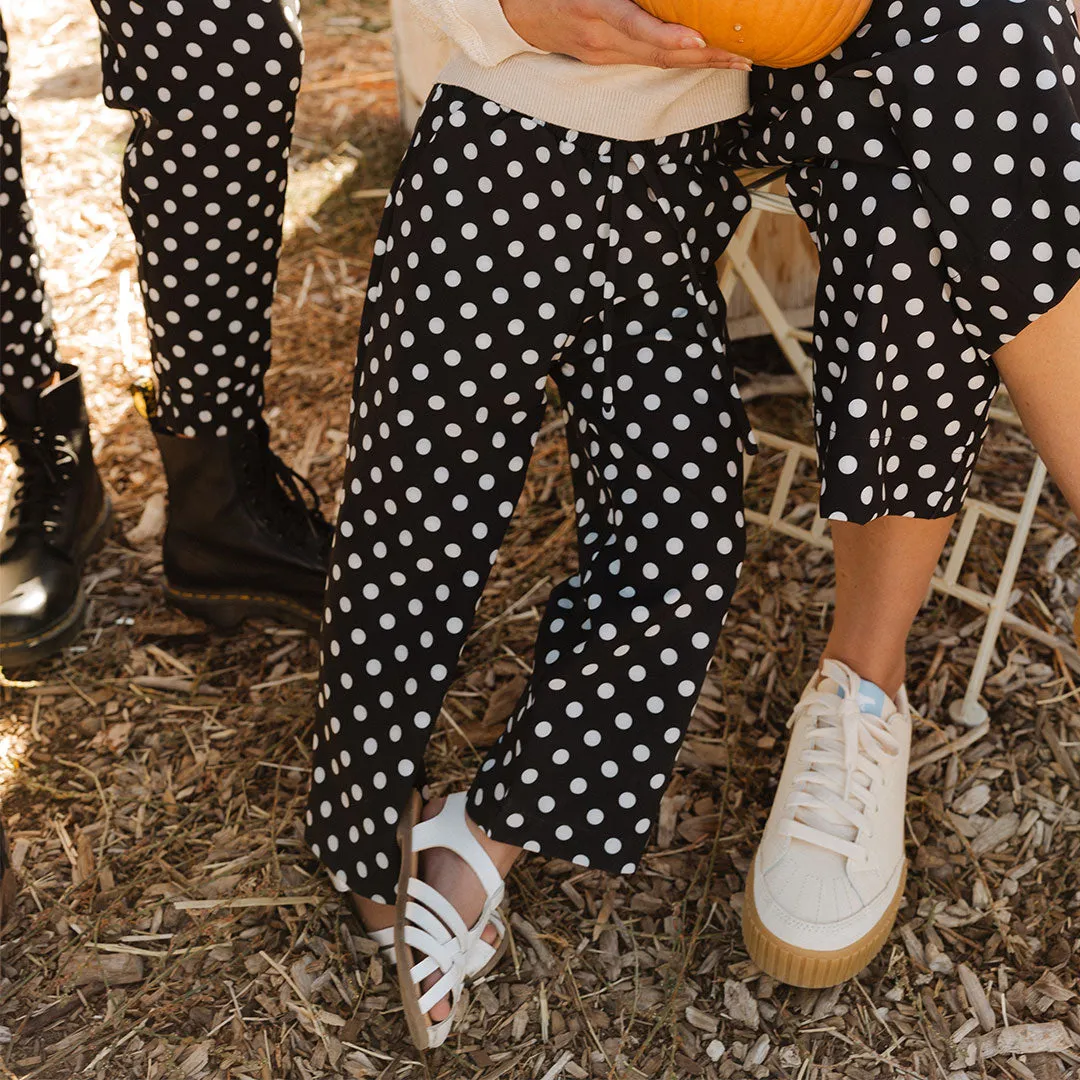 Mini Audrey Wide Leg Pants, Black Polka Dot