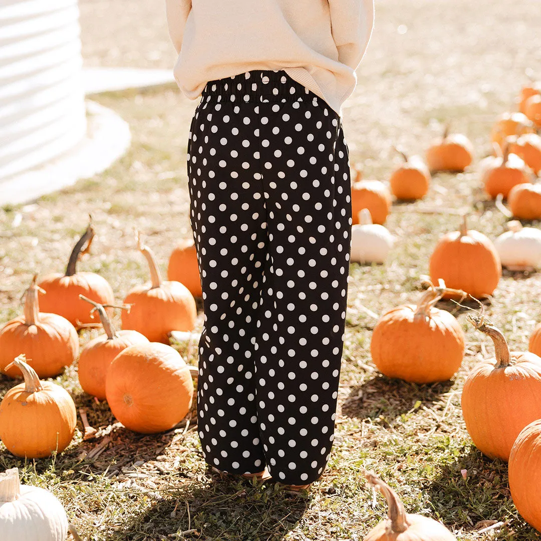 Mini Audrey Wide Leg Pants, Black Polka Dot