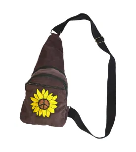 Mini Corduroy Peace Sunflower Sling Bag