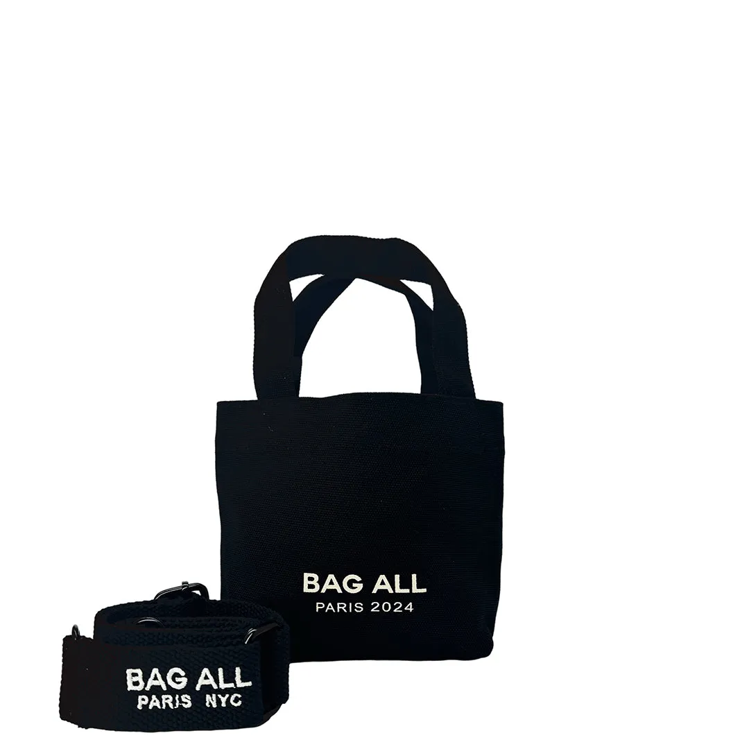 Mini Tote Bag with Strap and Inside Pocket, Black