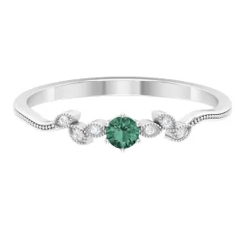 Minimal Green Sapphire and Diamond Leaf Promise Ring