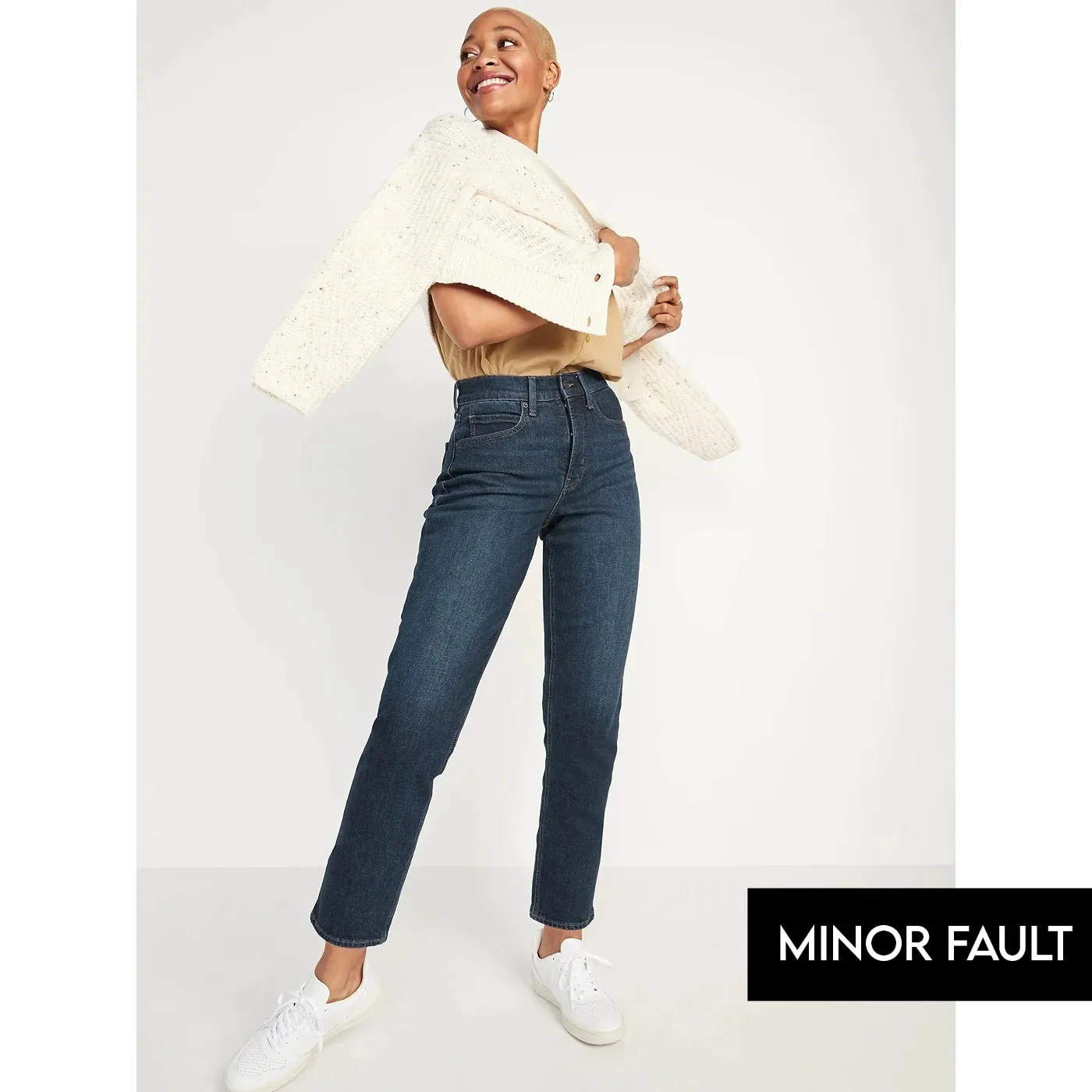 (Minor Fault) Extra High Button-Fly Dark Blue Jeans