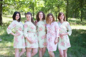 Mint Faded Flowers Pattern Bridesmaids Robes