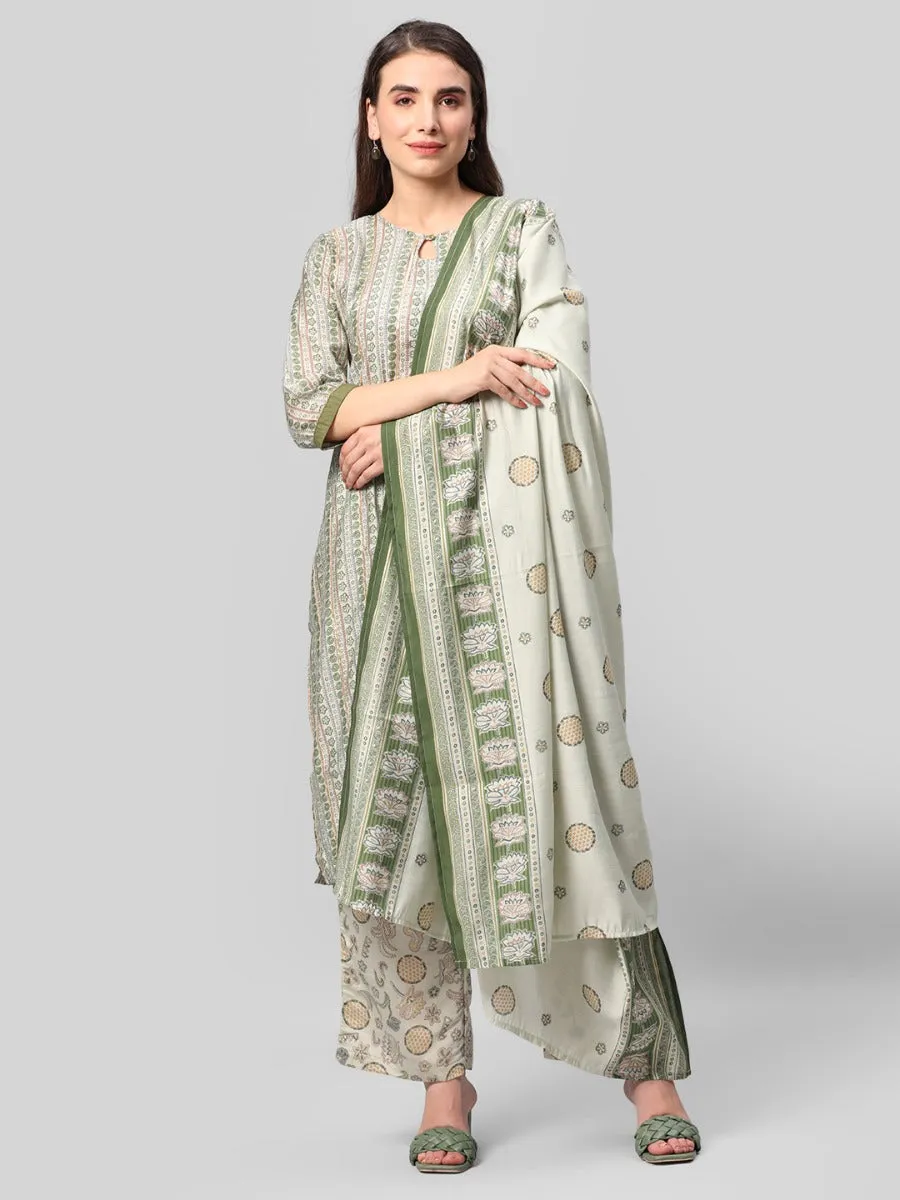 Mint Green Abstract Printed Kurta Comfort Pant Dupatta