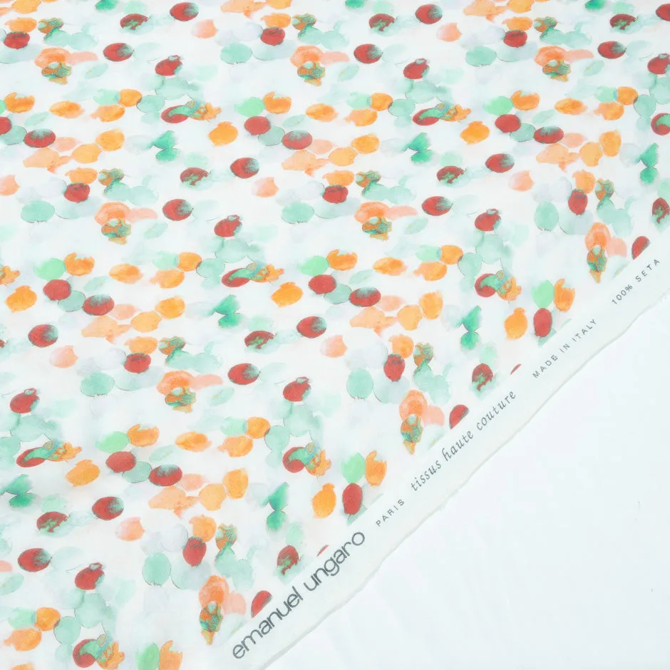 Mint, Orange & Red Spotted Pure Silk Chiffon