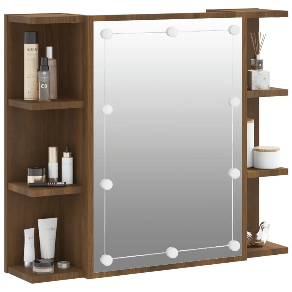 Mirror Cabinet with LED Brown Oak 70x16.5x60 cm