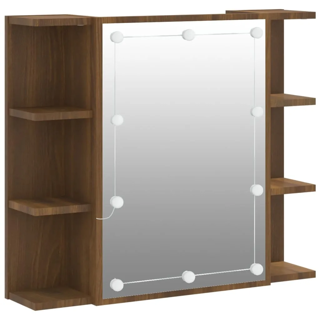 Mirror Cabinet with LED Brown Oak 70x16.5x60 cm