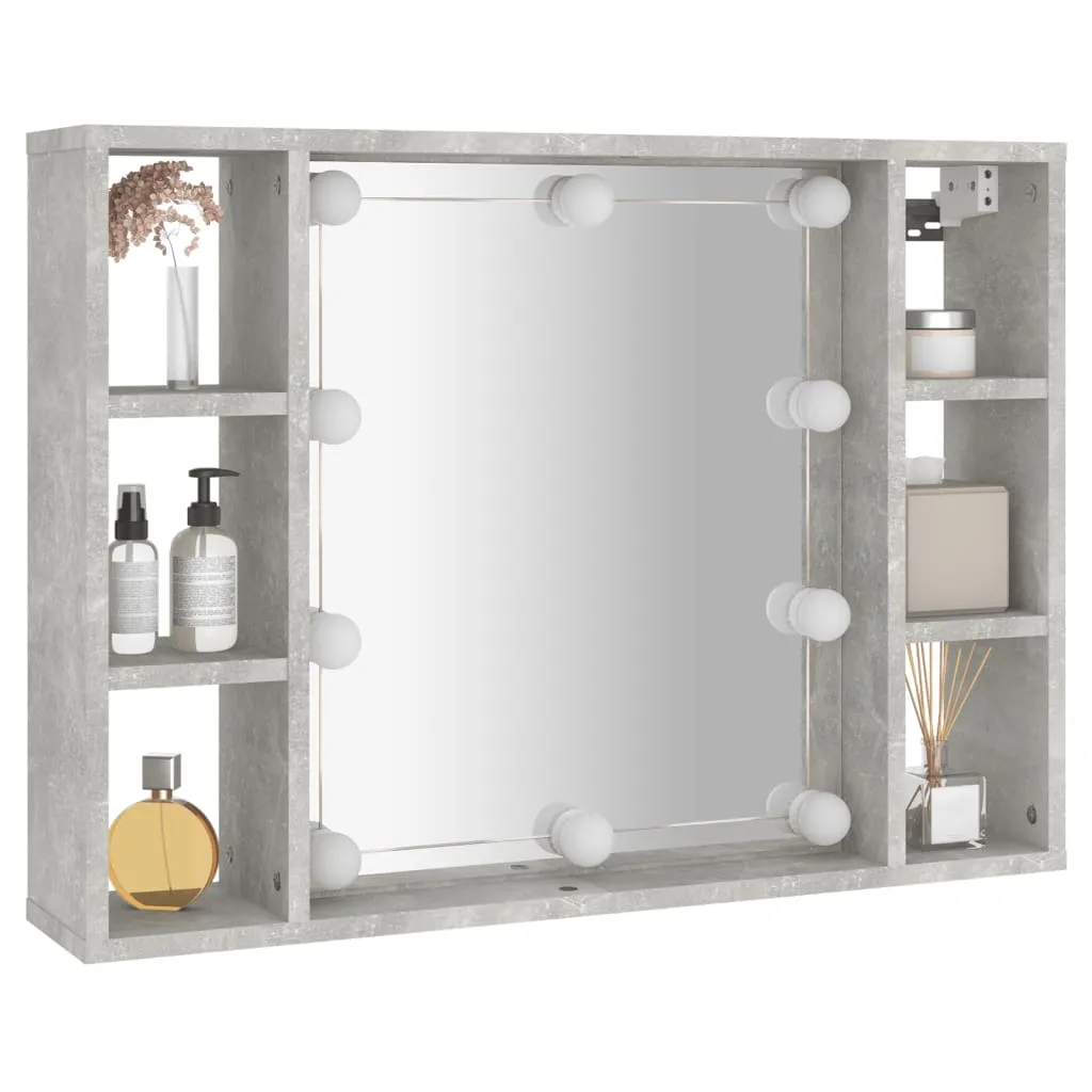 Mirror Cabinet with LED Concrete Grey 76x15x55 cm