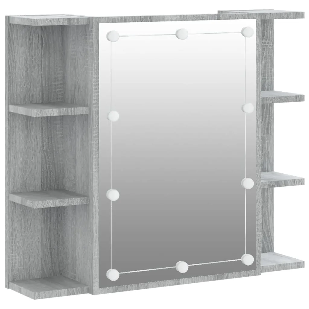 Mirror Cabinet with LED Grey Sonoma 70x16.5x60 cm