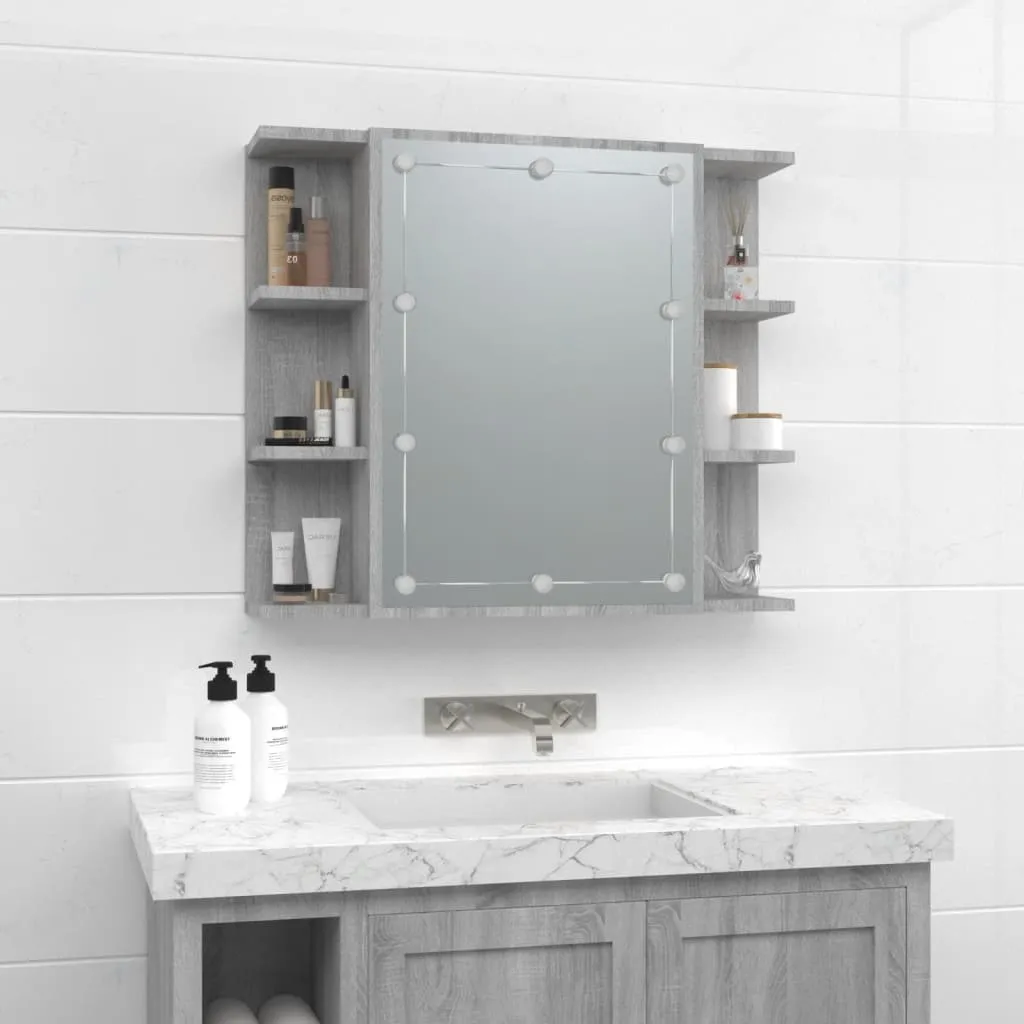 Mirror Cabinet with LED Grey Sonoma 70x16.5x60 cm