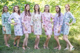 Mismatched Romantic Floral Patterned Bridesmaids Robes in Soft Tones