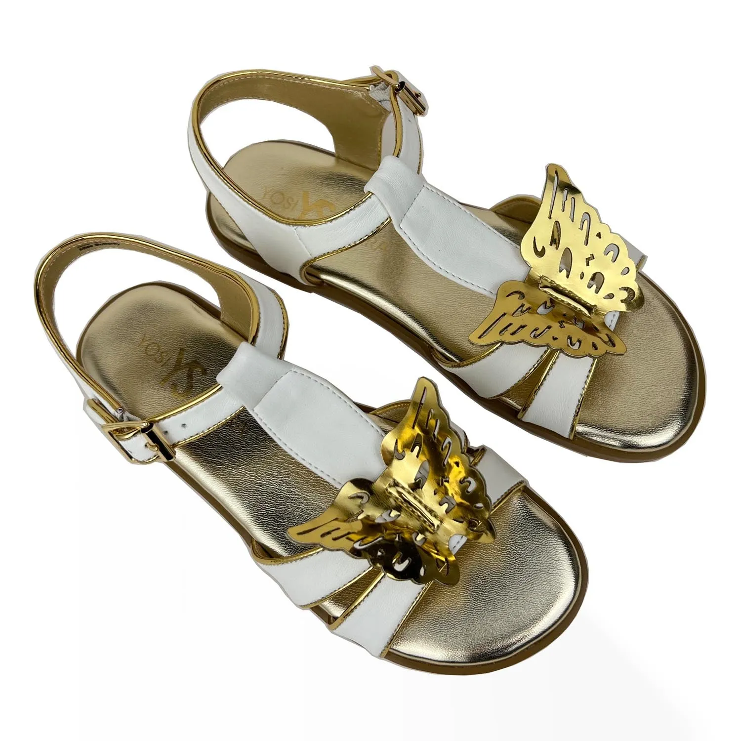 Miss Butterfly Sandal In White & Gold - Kids