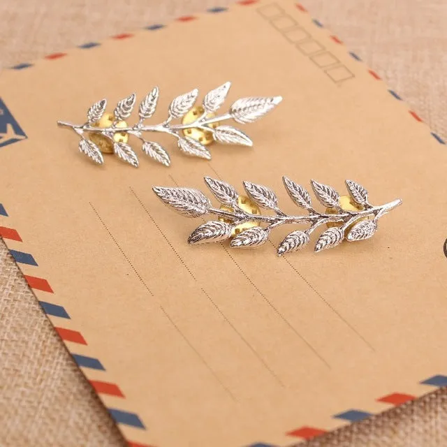 MissCyCy 2016 New Wedding Jewelry Suit shirt Collar Pin Gold Color/Silver Leaves Brooches Pins For Women