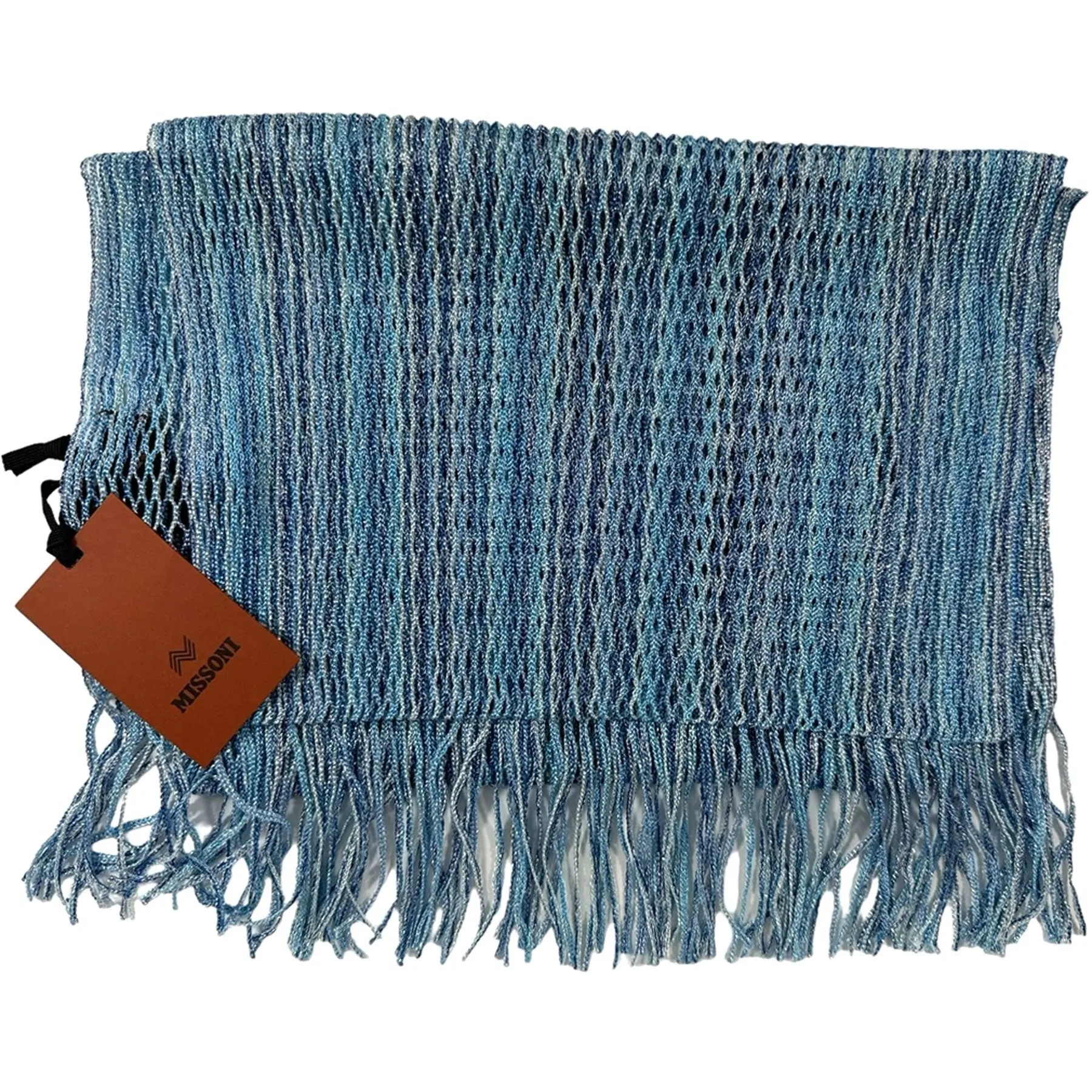 Missoni Scarf Blue Aqua Weave Design - Women Designer Shawl