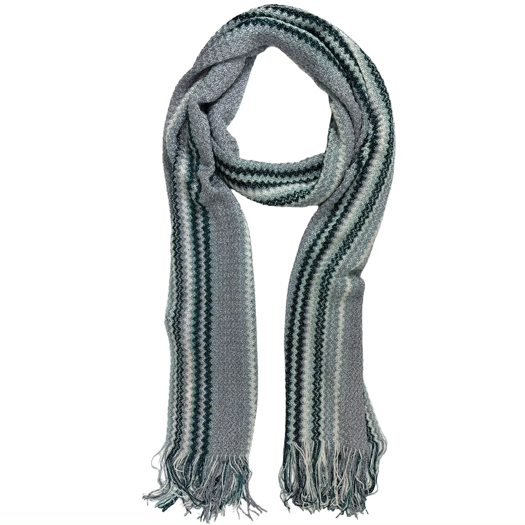 Missoni Scarf Emerald Green Gray Chevron Design - Women Designer Shawl