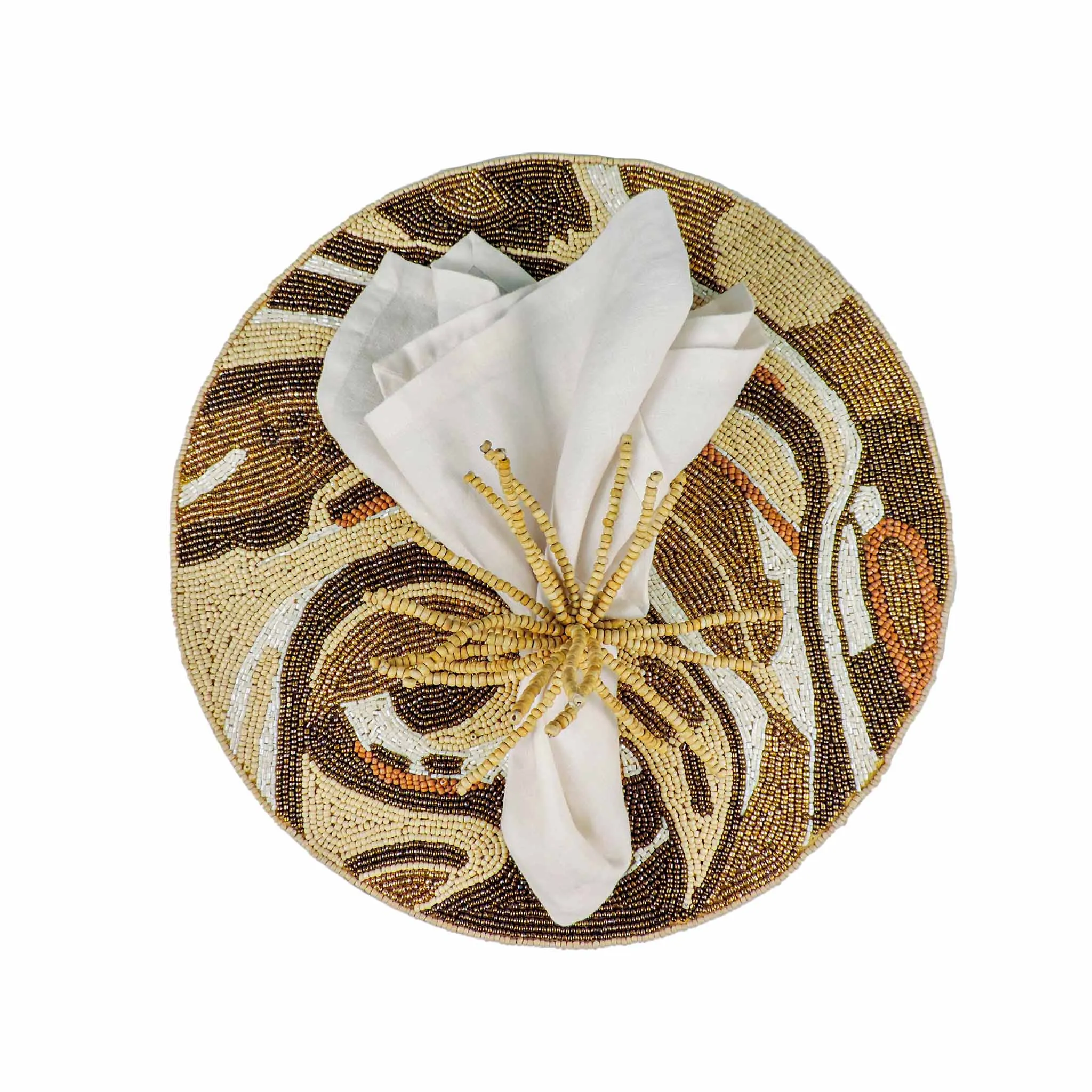 Modern Camo Glass Beaded Placemat in Tan & Brown, Set of 2