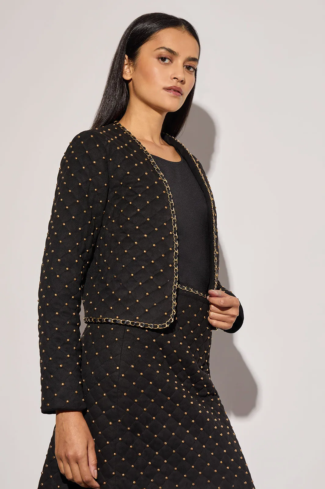 Modern Fit Embellished Quilted Faux Suede Jacket