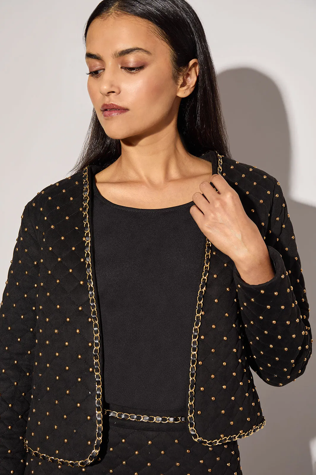 Modern Fit Embellished Quilted Faux Suede Jacket