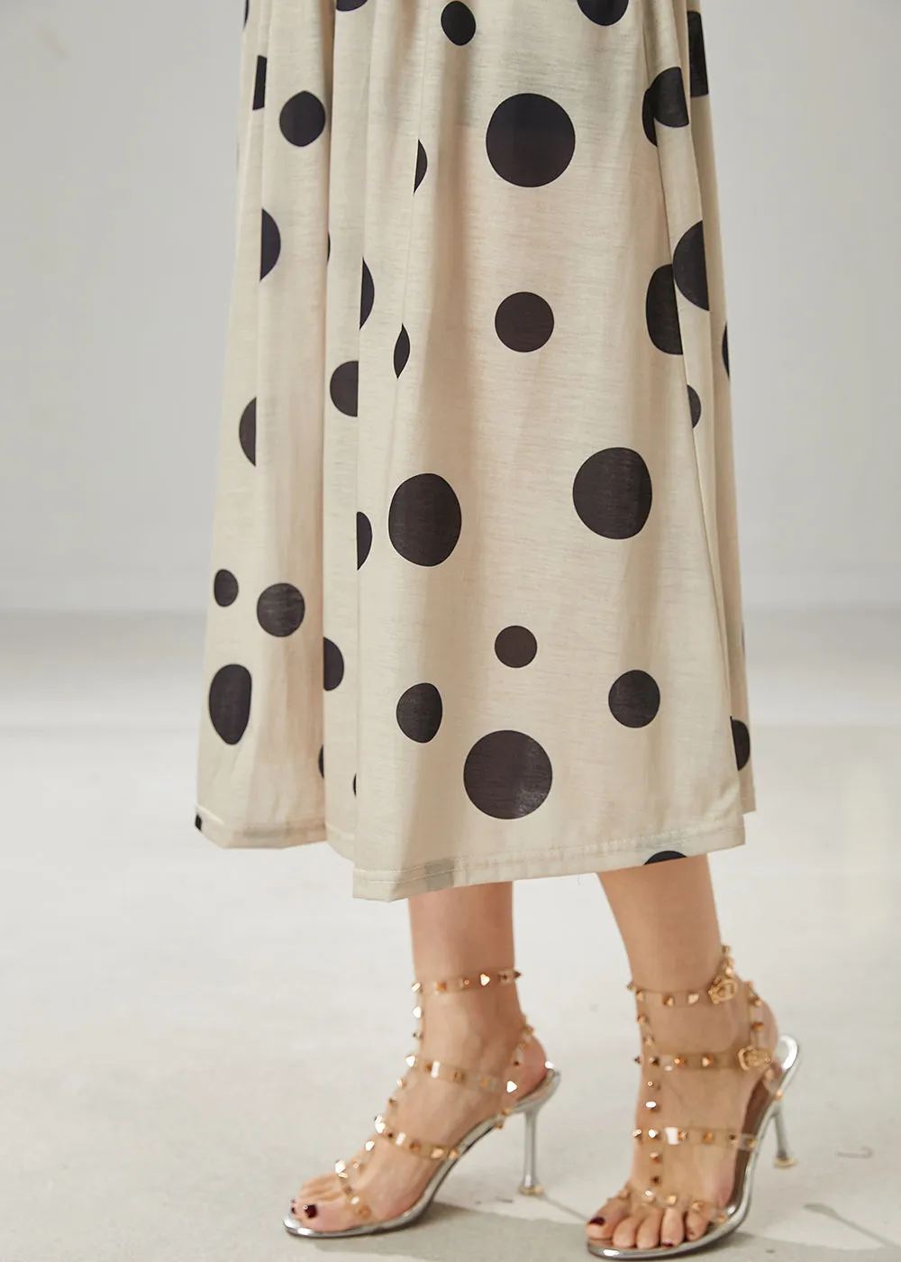 Modern Khaki Dot Print Linen A Line Skirt Summer YU1008