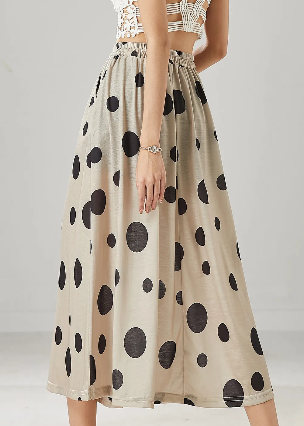 Modern Khaki Dot Print Linen A Line Skirt Summer YU1008