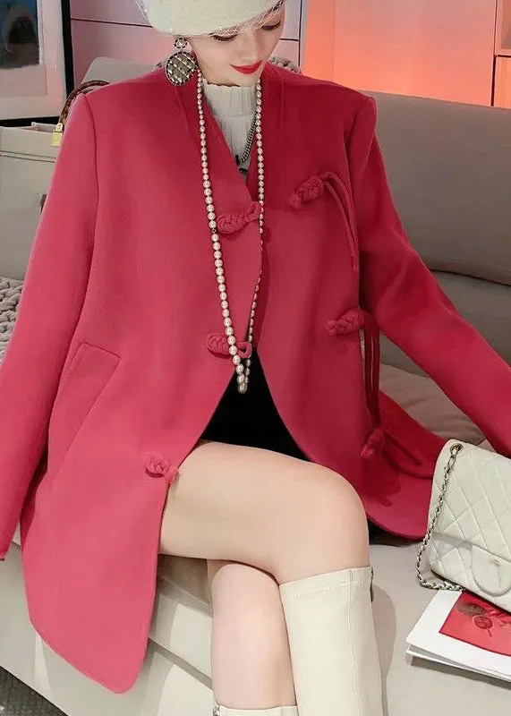 Modern Watermelon Red Oversized Woolen Coat Outwear Fall