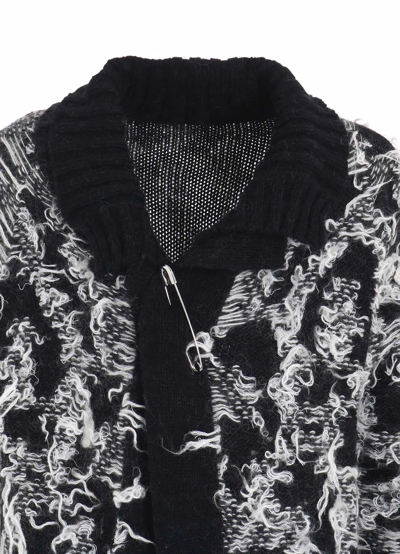 MOHAIR JACQUARD QUILT PIN KNIT CARDIGAN