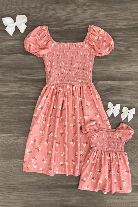 Mom & Me - Pink Floral Cinched Dress