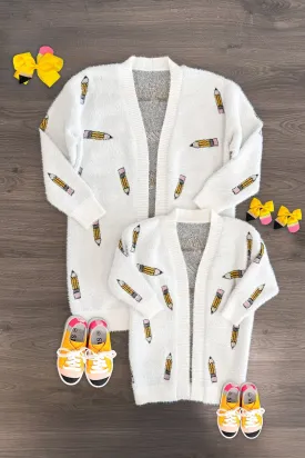 Mom & Me - White Pencil Cardigan