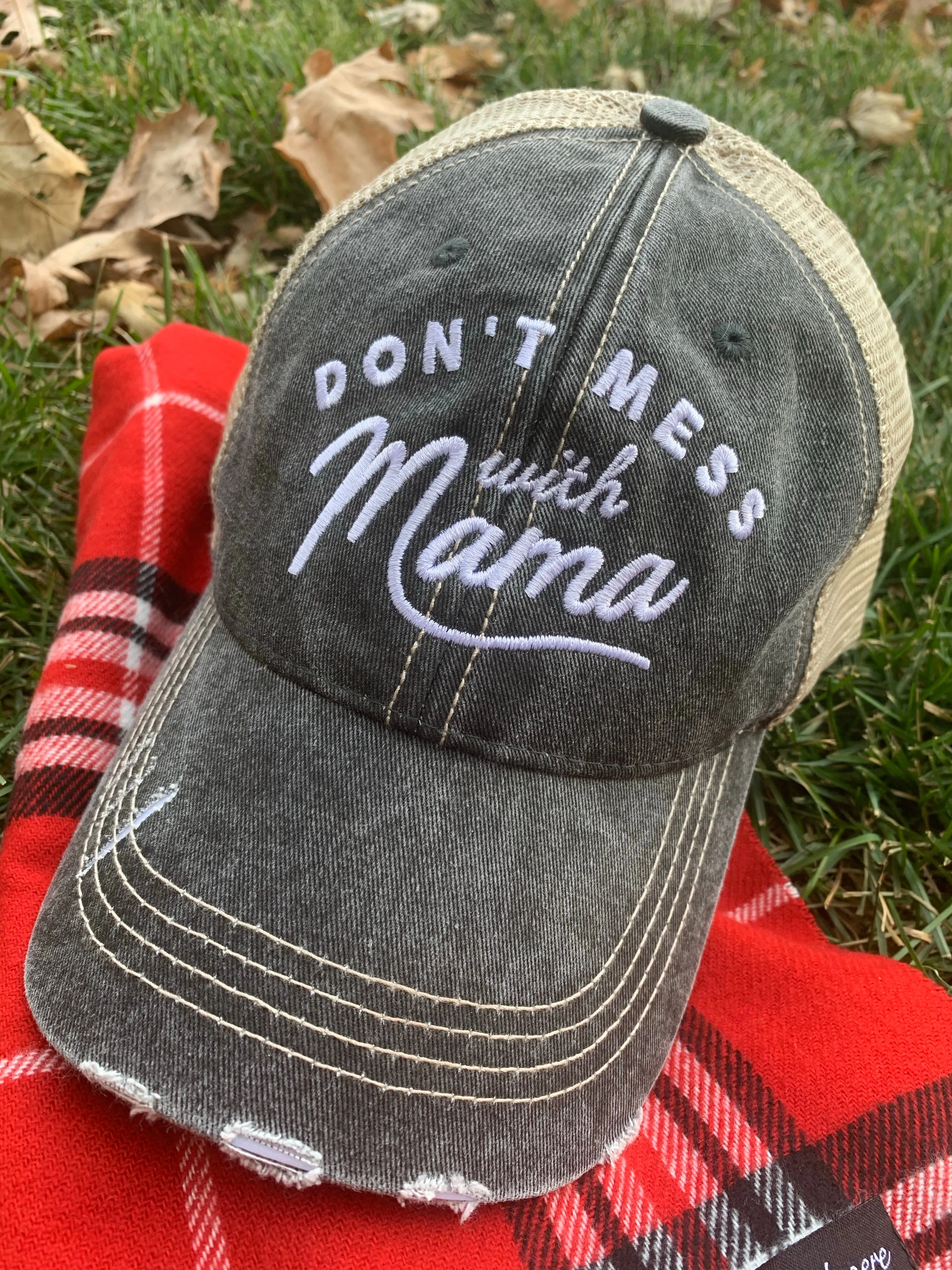 Mom hats! Dont mess with Mama | Embroidered distressed womens trucker cap | 4 colors!  Black • Wine • Light pink • Teal | Mama bear | Mommin ain’t easy | Tired as a mother