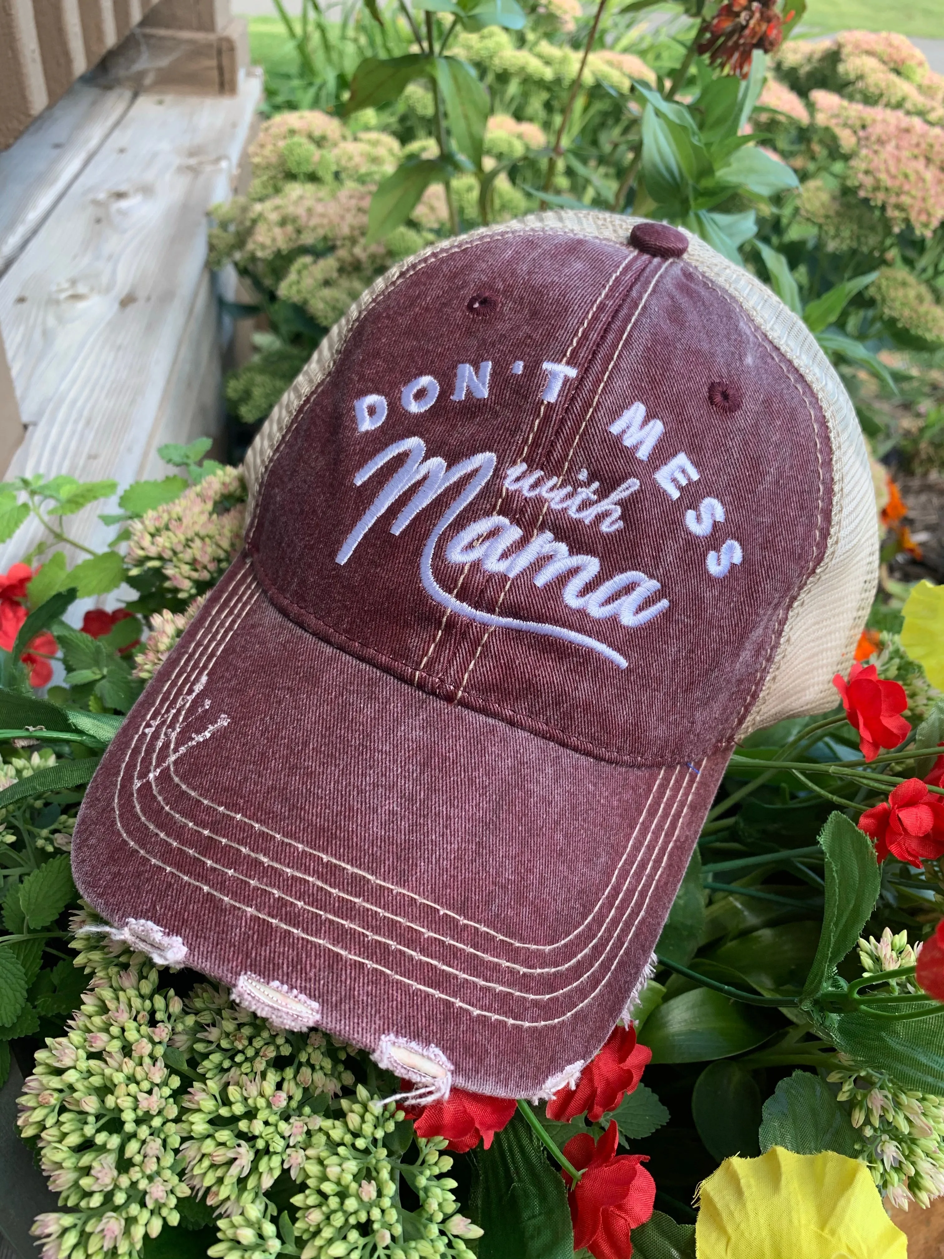 Mom hats! Dont mess with Mama | Embroidered distressed womens trucker cap | 4 colors!  Black • Wine • Light pink • Teal | Mama bear | Mommin ain’t easy | Tired as a mother