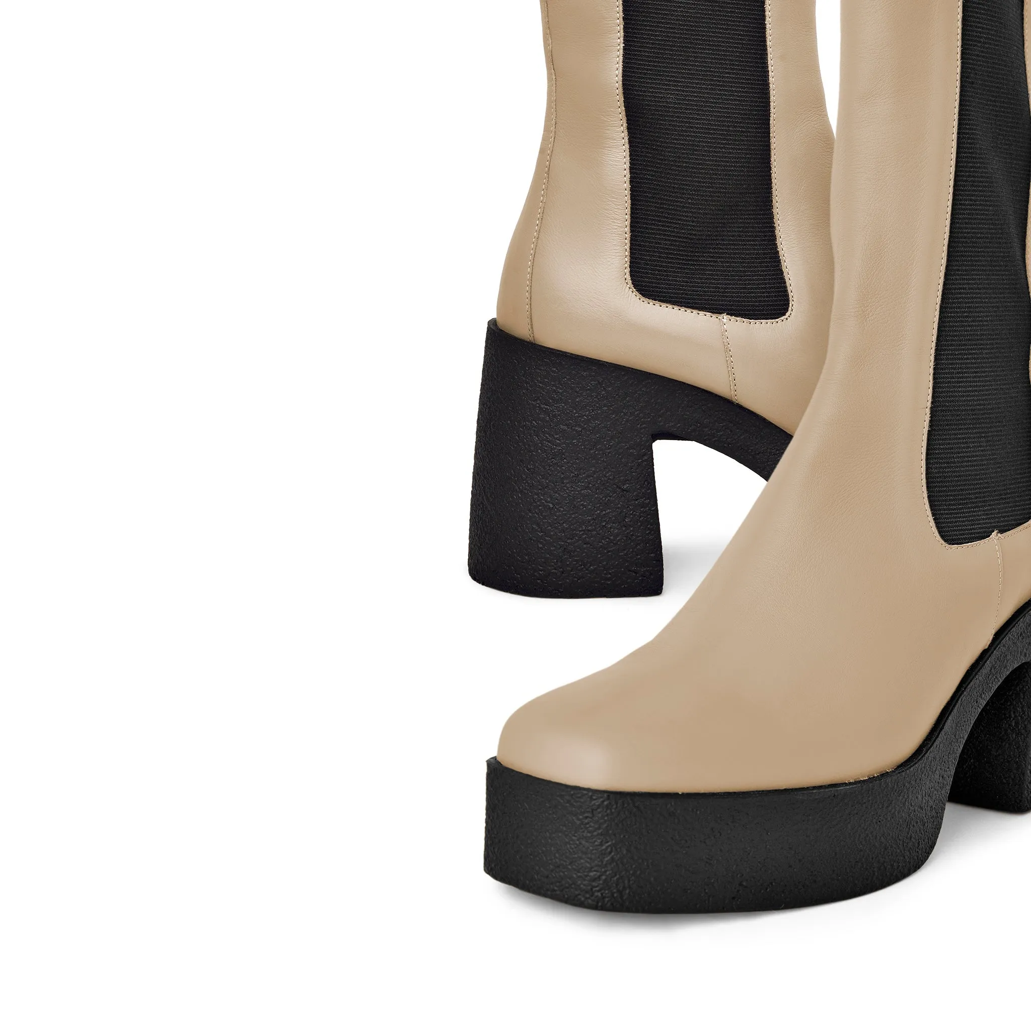 Momoko Taupe Knee-High Leather Chelsea Boots