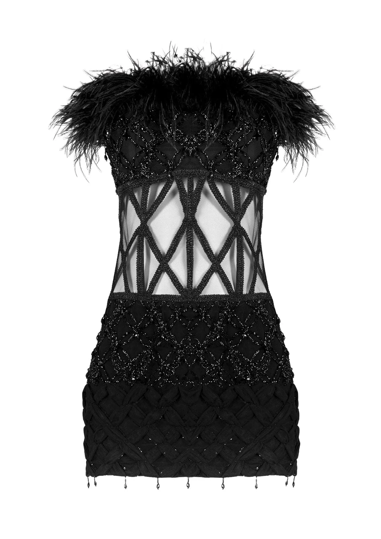 Mona Feathered Sheer Mini Dress