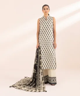 Monochrome '24-3 Piece - Printed Lawn Suit - 00U3Pbw24V46